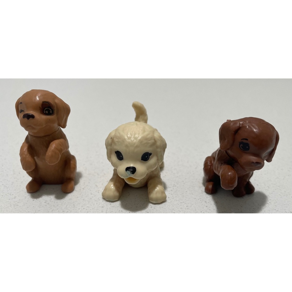 Barbie Puppy Dog Figures Lot of 3 Miniature Brown Tan Plastic Pet Replacements
